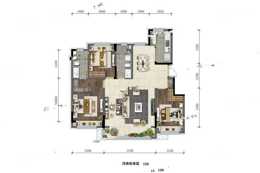 四房户型平面图展示宽敞空间