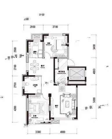 两室两厅户型图